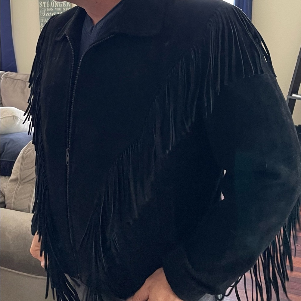 Vintage Wilson’s black leather fringe coat (Men's or Woman's Jacket)